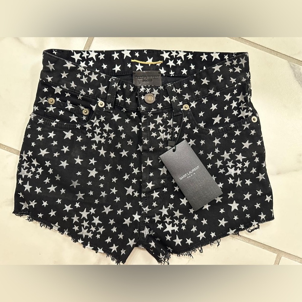 YSL Denim black shorts with silver stars